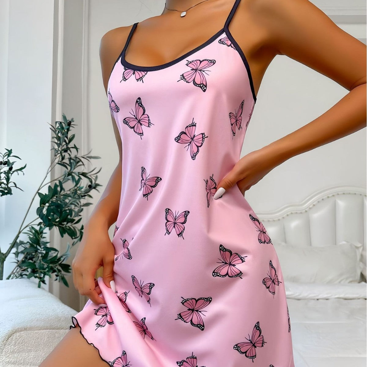 Womens Sexy Camisole Nightdress Printed Dress Nightgown And Sleepwear
