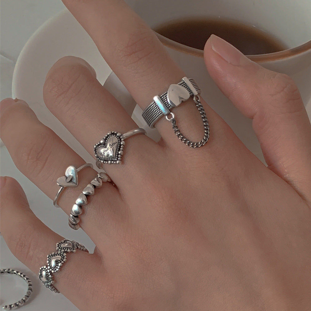Women's Vintage Heart Opening Adjustable Ring Set