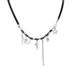 Womens Black Four-Point Star Beaded Necklace