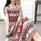 Ethnic Style Floral Dress Plus Size Printed