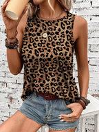 Casual Flow High Quality Leopard Print Round Neck Vest