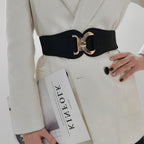 New Autumn And Winter Women's Wide Belt Metal Curved Buckle Belt With Suit Jacket Elastic Elastic Comfortable Waist