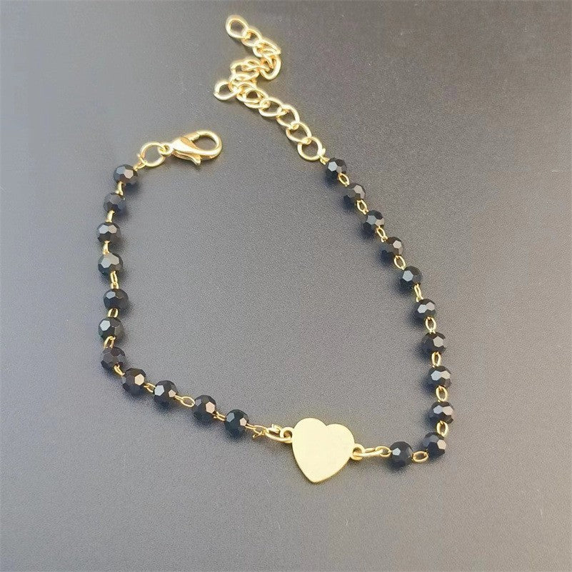 Cross Pendant Double-layer Bracelet Personality Ball Bead Chain Love Cut Black