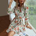 Autumn And Winter Lacing Printed Long Sleeve Dress