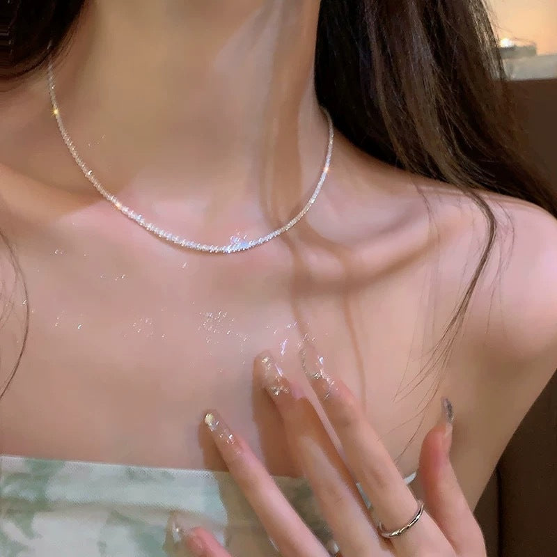 Sparkling Ultra-shiny Silver Delicate Necklace For Women