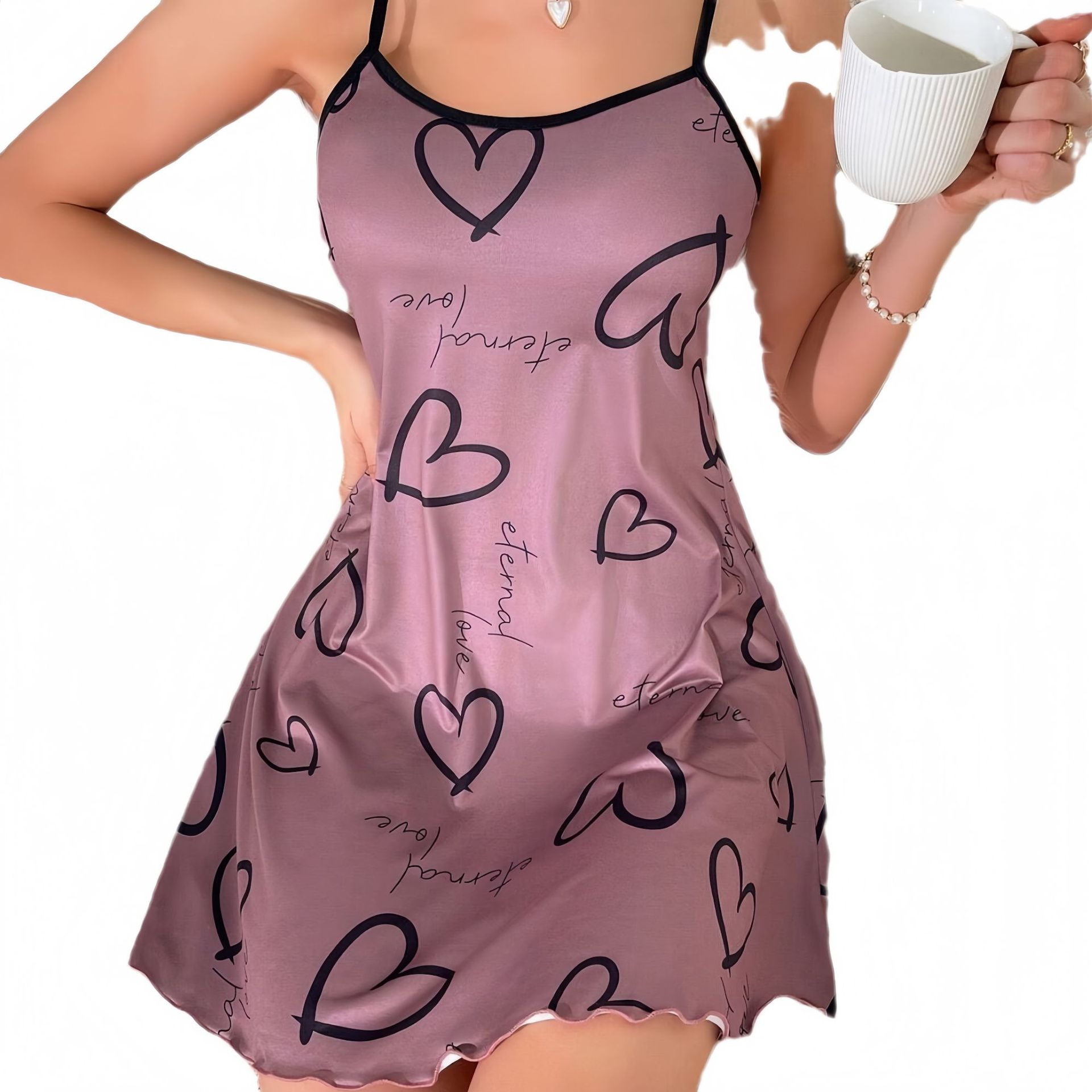 Womens Sexy Camisole Nightdress Printed Dress Nightgown And Sleepwear