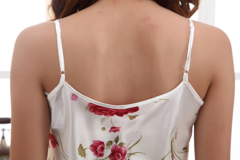Sexy Sling Ice Silk Pajamas Ladies Two Piece Roses