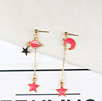 Star Moon Drop Earrings Pink Planet Long Pendant Earrings