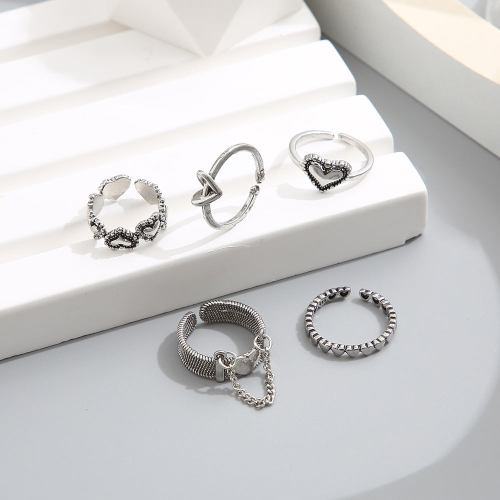 Women's Vintage Heart Opening Adjustable Ring Set