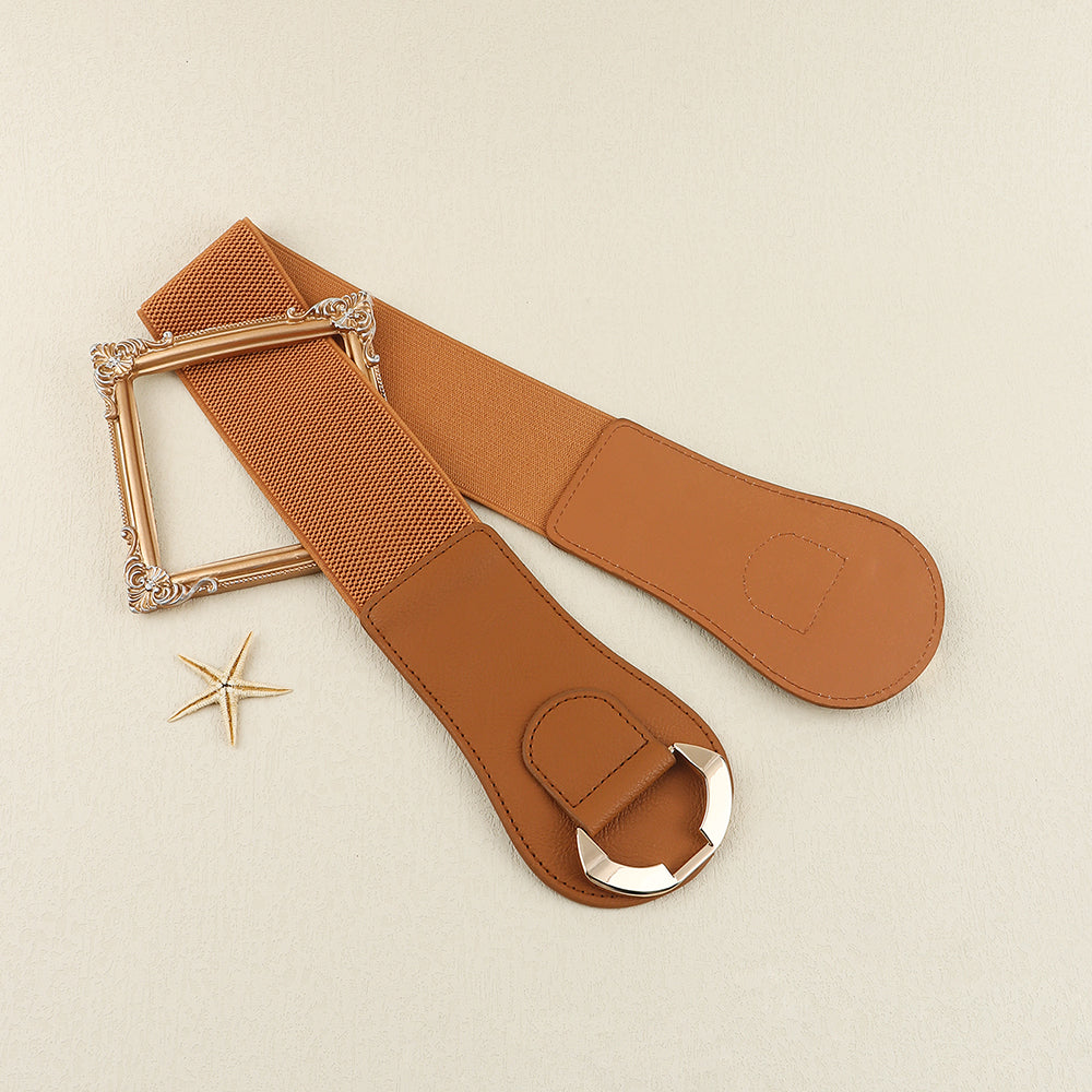 New Autumn And Winter Women's Wide Belt Metal Curved Buckle Belt With Suit Jacket Elastic Elastic Comfortable Waist