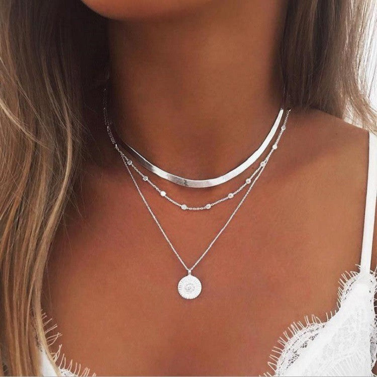 Womens Retro Alloy Layered Clavicle Necklace