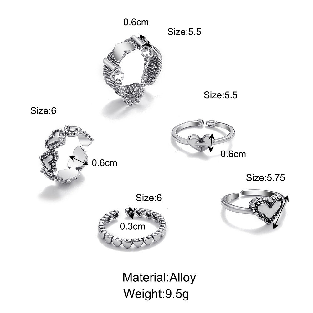 Women's Vintage Heart Opening Adjustable Ring Set
