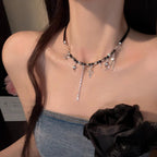 Womens Black Four-Point Star Beaded Necklace