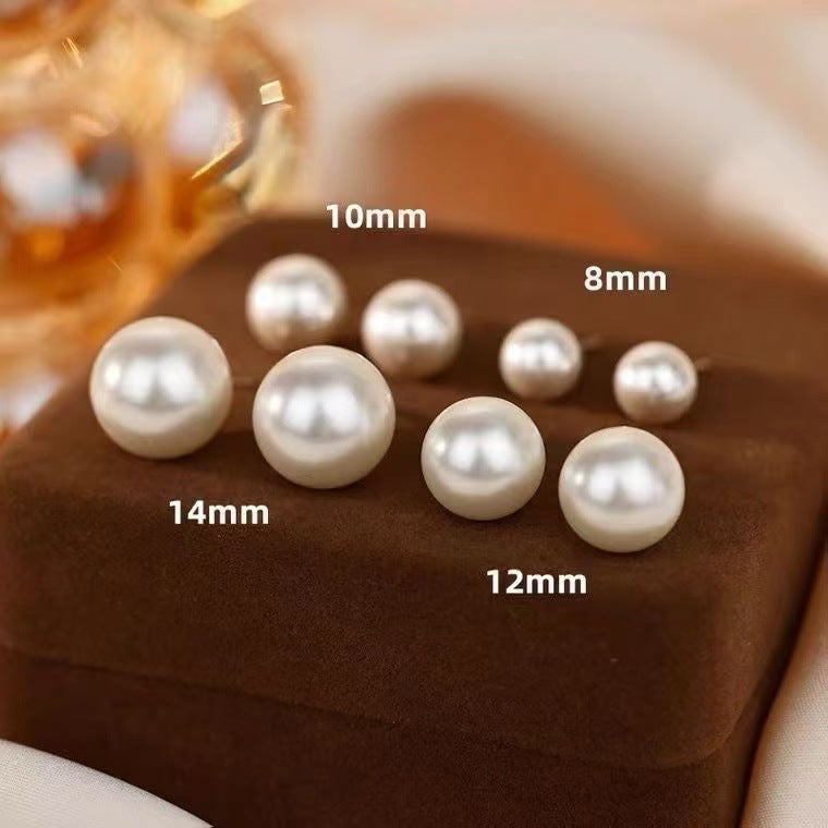 925 Silver Stud Earrings Female Large Pearl Earrings