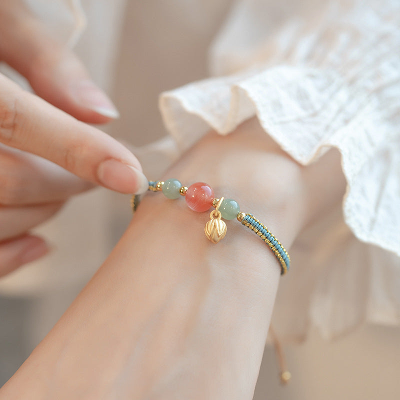 South Red Agate Lucky Bead Lotus Hand-Braided Bracelet