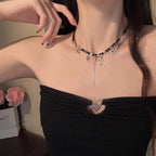 Womens Black Four-Point Star Beaded Necklace