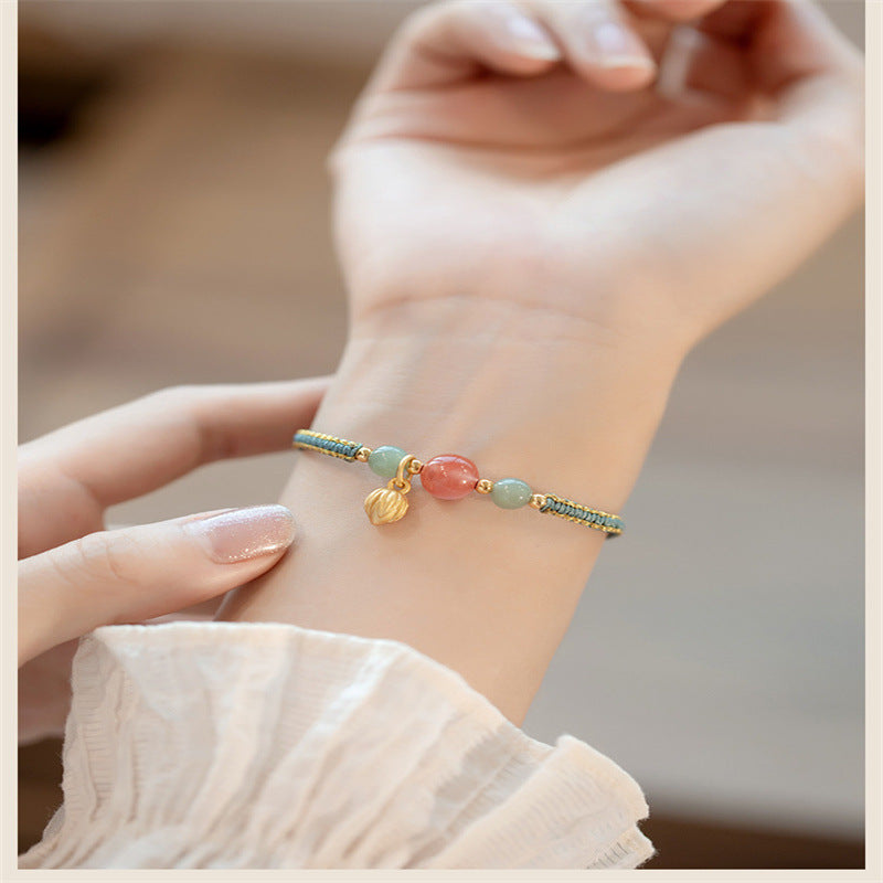 South Red Agate Lucky Bead Lotus Hand-Braided Bracelet