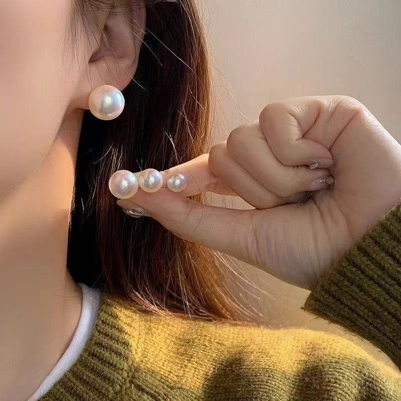 925 Silver Stud Earrings Female Large Pearl Earrings